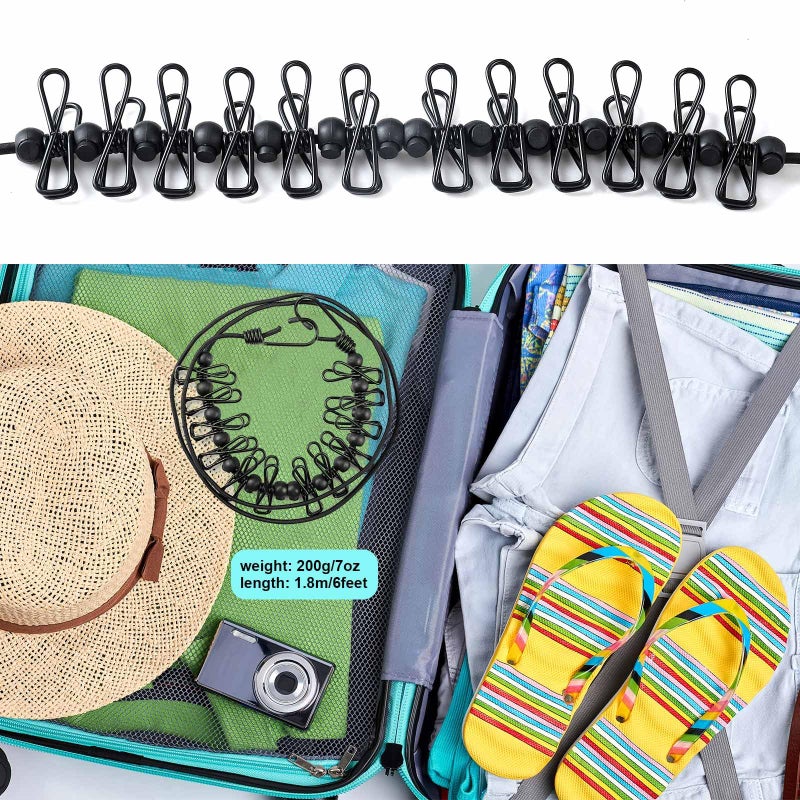 HAWATOUR Clothesline Camping Essentials, Portable Retractable Clothesline with 12pcs Clothespins Outdoor Camping Accessories Travel and RV Essentials, Black - Image 4